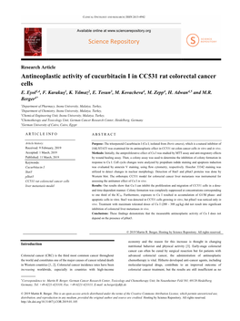 Antineoplastic Activity of Cucurbitacin I in CC531 Rat Colorectal Cancer Cells E