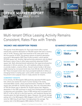 Multi-Tenant Office Leasing Activity Remains Consistent, Rates Flex with Trends