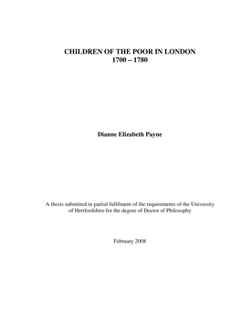 Children of the Poor in London 1700 – 1780