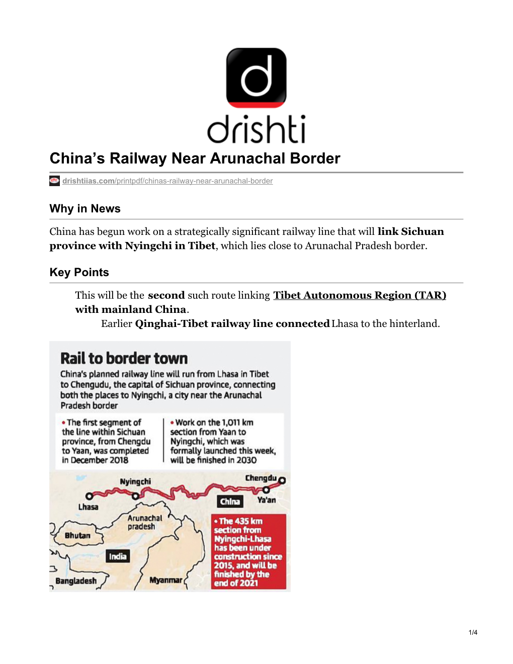 China's Railway Near Arunachal Border