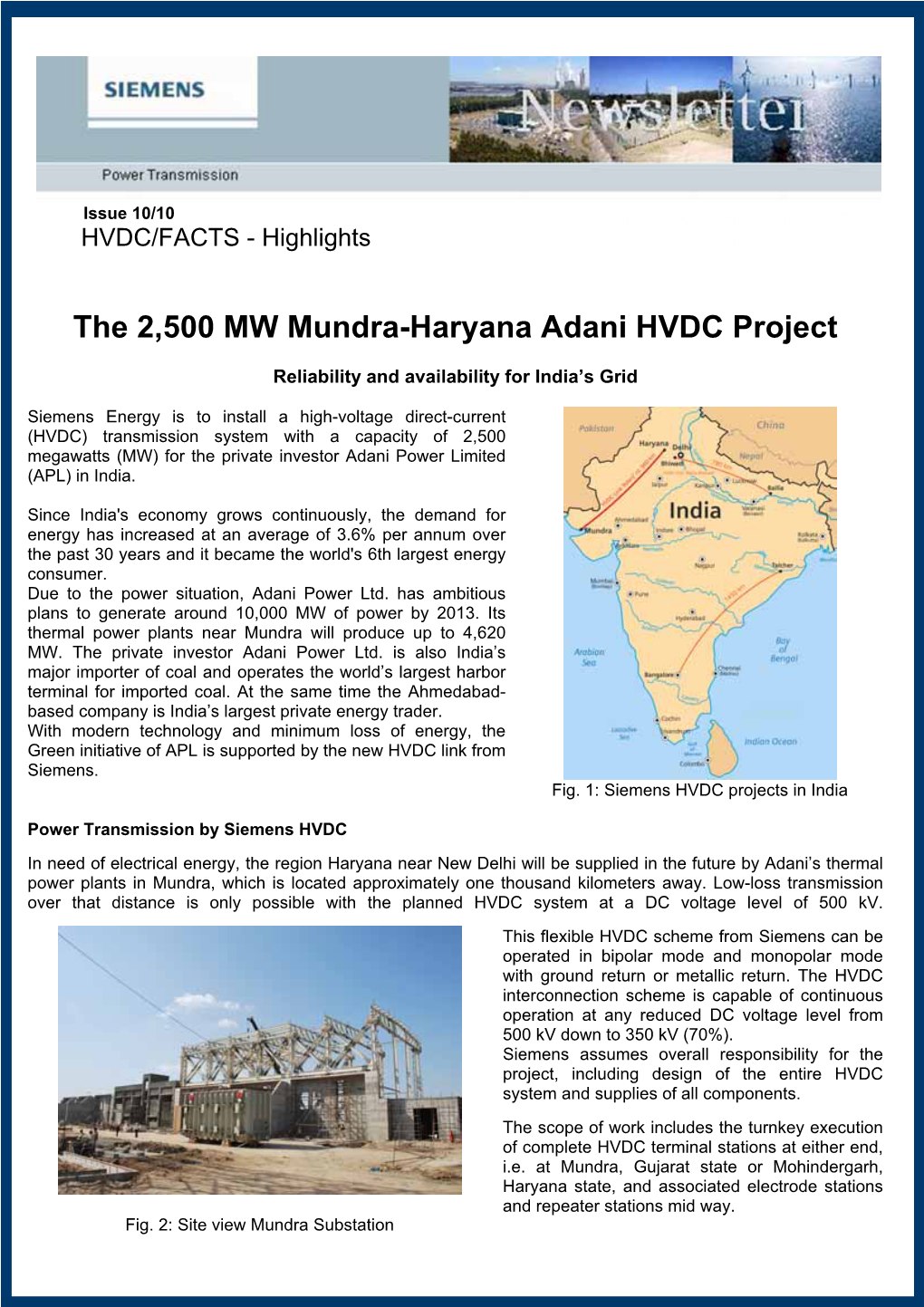 The 2500 MW Mundra-Haryana Adani HVDC Project