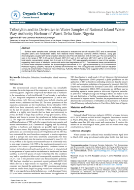 Tributyltin and Its Derivative in Water Samples of National Inland Water