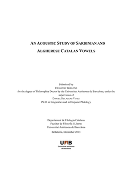An Acoustic Study of Sardinian and Algherese Catalan Vowels