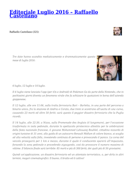 Raffaello Castellano,Editoriale Luglio 2016 – Ivan