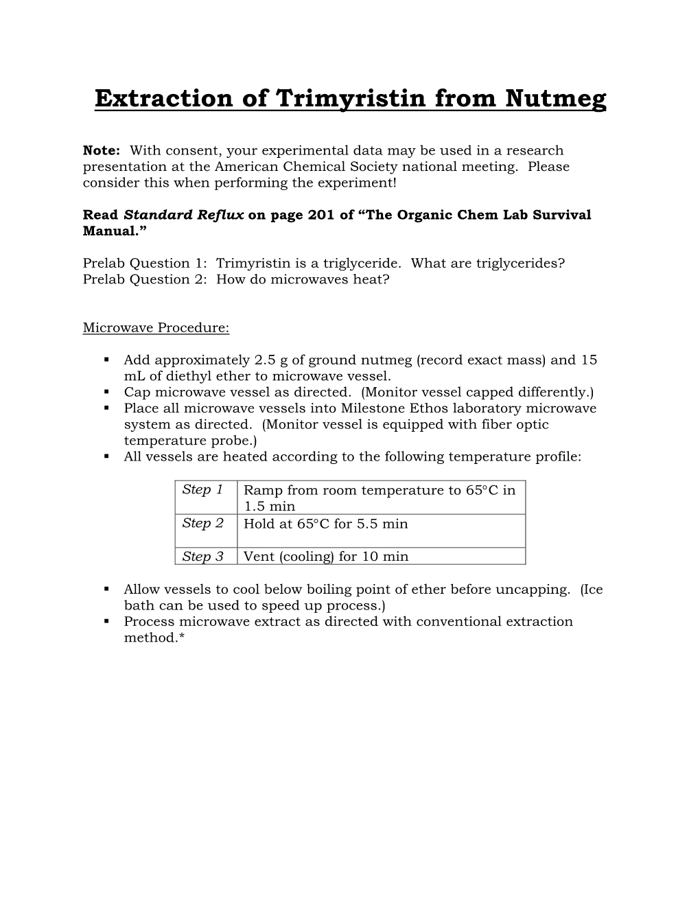 Extraction of Trimyristin from Nutmeg