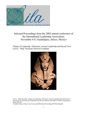 Selected Proceedings from the 2003 Annual Conference of the International Leadership Association, November 6-8, Guadalajara, Jalisco, Mexico