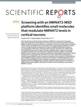 Screening with an NMNAT2-MSD Platform Identifies Small Molecules