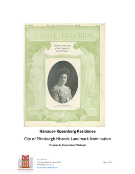 Hanauer-Rosenberg Residence City of Pittsburgh Historic Landmark Nomination