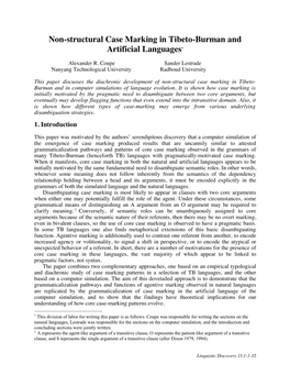 Non-Structural Case Marking in Tibeto-Burman and Artificial Languages*