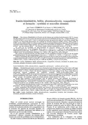 Iranite-Hémihédrite, Bellite, Phoenicochroite, Vauquelinite Et Fornacite : Synthèse Et Nouvelles Données