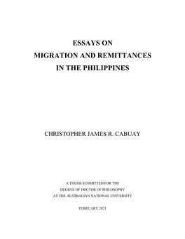 Essays on Migration and Remittances in the Philippines
