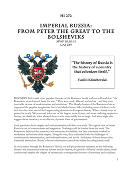 Imperial Russia Hist 272 2018