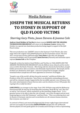 JOSEPH Returns to Sydney in Support of QLD Flood Victims