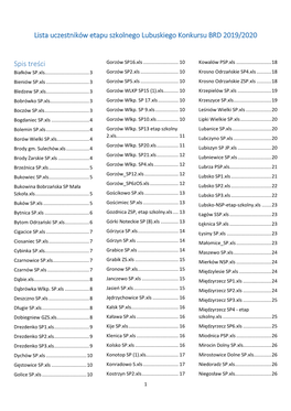 Lista Uczestników Etapu Szkolnego Lubuskiego Konkursu BRD 2019/2020