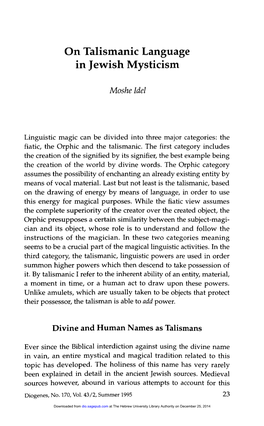 On Talismanic Language in Jewish Mysticism