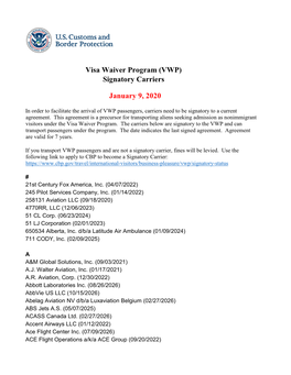 Signatory Visa Waiver Program (VWP) Carriers