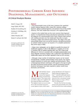 Posteromedial Corner Knee Injuries: Diagnosis, Management, and Outcomes a Critical Analysis Review