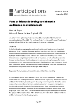 Fans Or Friends?: Seeing Social Media Audiences As Musicians Do