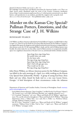 Pullman Porters, Emotions, and the Strange Case of JH Wilkins
