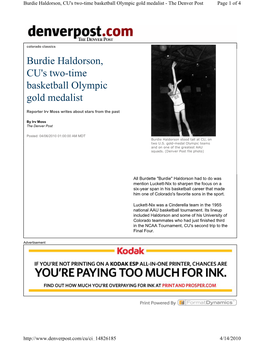 Burdie Haldorson, CU's Two-Time Basketball Olympic Gold Medalist - the Denver Post Page 1 of 4
