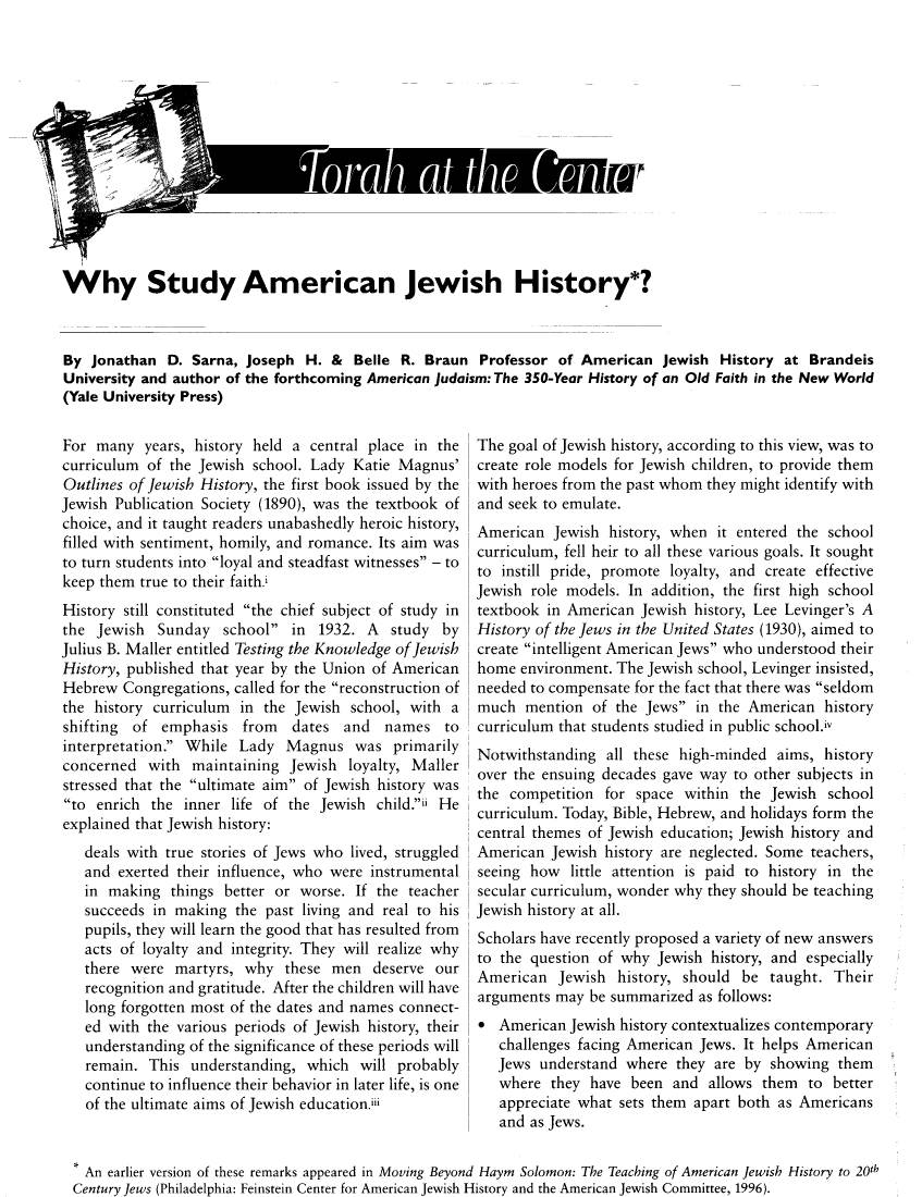 Why Study American Jewish History*?