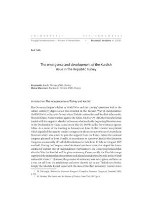 The Emergence and Development of the Kurdish Issue in the Republic Turkey