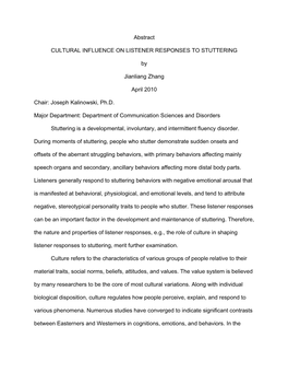 Abstract CULTURAL INFLUENCE on LISTENER RESPONSES TO