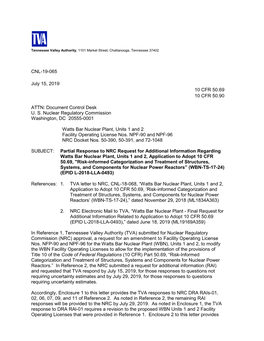 Watts Bar, Units 1 and 2, Partial Response to NRC Request For