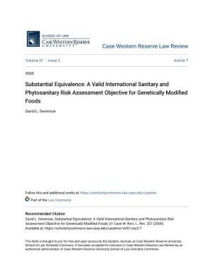 Substantial Equivalence: a Valid International Sanitary and Phytosanitary Risk Assessment Objective for Genetically Modified Foods