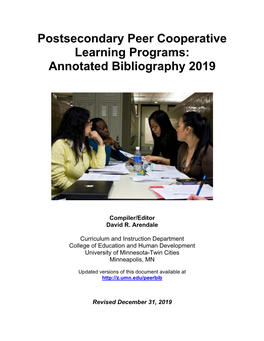 Postsecondary Peer Cooperative Learning Programs: Annotated Bibliography 2019