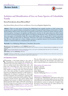 Isolation and Identification of Lice on Some Species of Columbidae Family