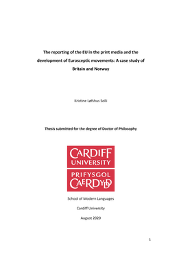 The Reporting of the EU in the Print Media and the Development of Eurosceptic Movements: a Case Study of Britain and Norway