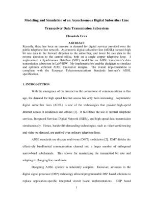 Modeling and Simulation of an Asynchronous Digital Subscriber Line Transceiver Data Transmission Subsystem