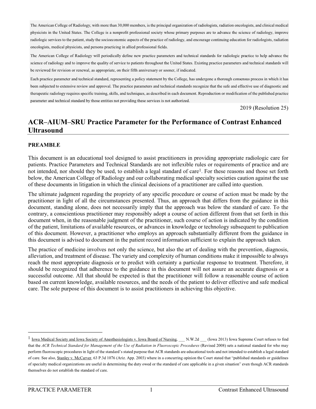 ACR–AIUM–SRU Practice Parameter for the Performance of Contrast Enhanced Ultrasound