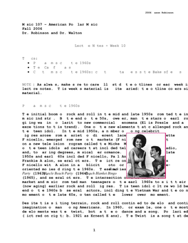 1 Music 107 – American Popular Music Fall 2006 Dr. Robinson and Dr. Walton Lecture Notes