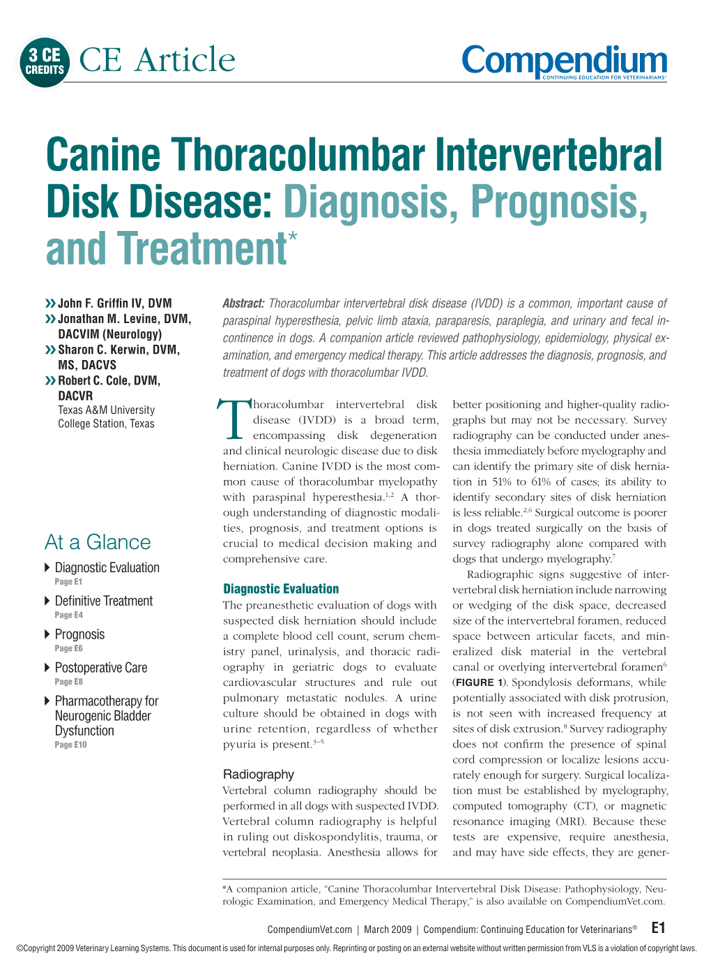Canine Thoracolumbar Intervertebral Disk Disease: Diagnosis, Prognosis, and Treatment*