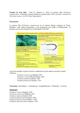 (Fistularia Commersonii). in Muséum National D'histoire Naturelle [Ed]