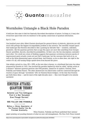 Wormholes Untangle a Black Hole Paradox