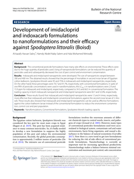 Development of Imidacloprid and Indoxacarb Formulations to Nanoformulations and Their Efficacy Against