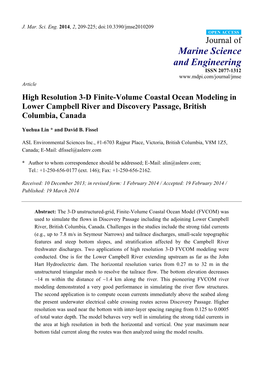 High Resolution 3-D Finite-Volume Coastal Ocean Modeling in Lower Campbell River and Discovery Passage, British Columbia, Canada