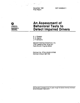 An Assessment of Behavioral Tests to Detect Impaired Drivers