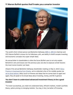 11 Warren Buffett Quotes That'll Make You a Smarter Investor