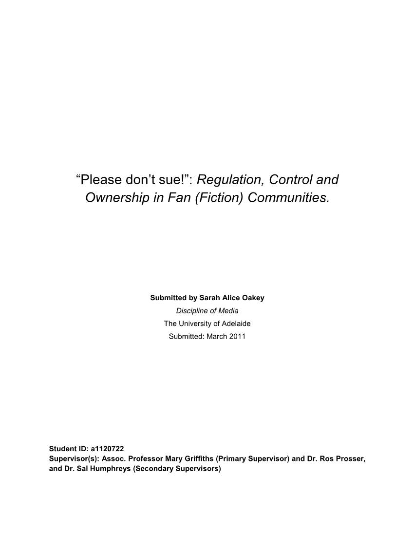 Regulation, Control and Ownership in Fan (Fiction) Communities