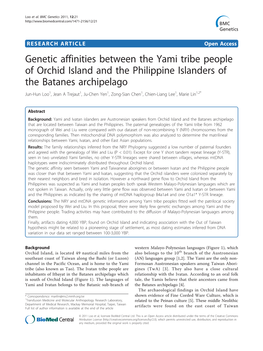 Genetic Affinities Between the Yami Tribe People of Orchid Island And