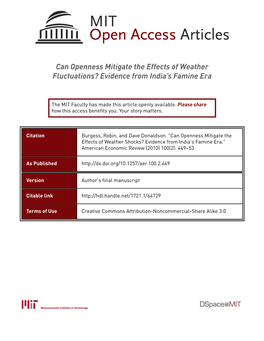 Evidence from India's Famine Era." American Economic Review (2010) 100(2): 449–53