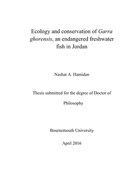 Ecology and Conservation of Garra Ghorensis, an Endangered Freshwater Fish in Jordan