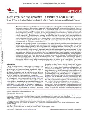 Earth Evolution and Dynamics—A Tribute to Kevin Burke1 Trond H