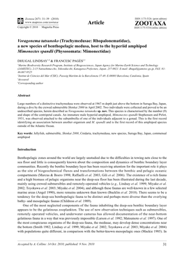 Trachymedusae: Rhopalonematidae), a New Species of Benthopelagic Medusa, Host to the Hyperiid Amphipod Mimonectes Spandli (Physosomata: Mimonectidae)