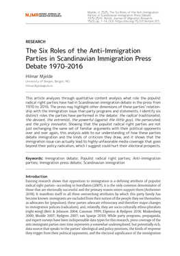 The Six Roles of the Anti-Immigration Parties in Scandinavian Immigration Press Debate 1970–2016