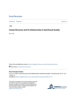 Cereal Structure and Its Relationship to Nutritional Quality